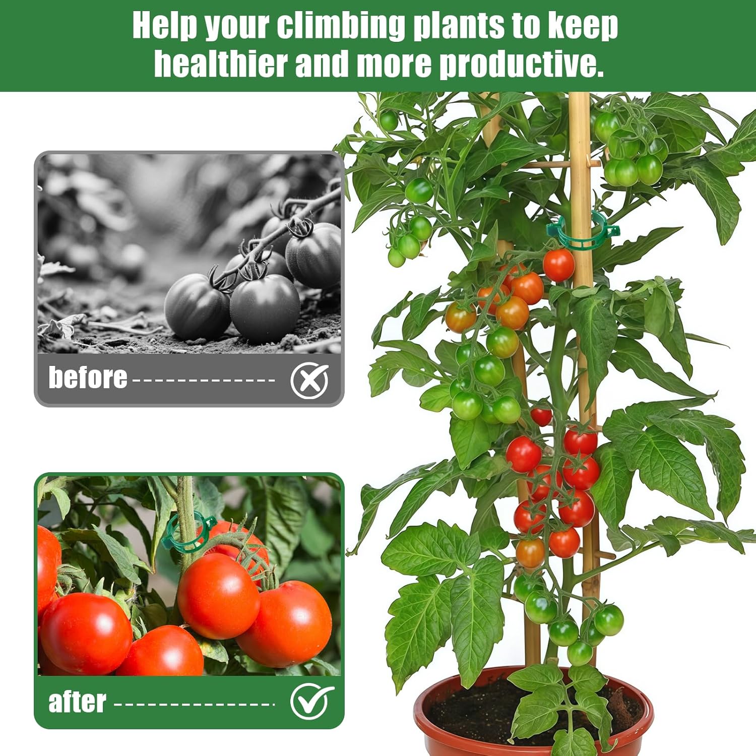 300 PCS Green Plant Fixing Clips,Plant Support Clips, Tomato Clips, Plastic Trellis Clips,Garden Clip for Fixing Stem and Vine-VerdiqueGarden