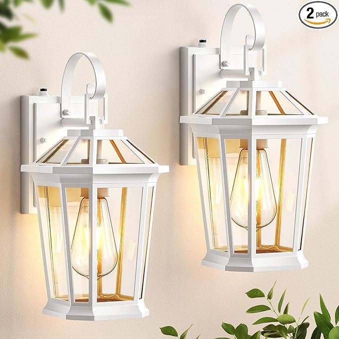 VIANIS 2 Pack Outdoor Wall Lights, Dusk to Dawn Exterior Light Fixture for House, 100% Anti-Rust Aluminum Waterproof Porch Light Outside Wall Lights, White Outdoor Wall Sconce Lanterns for Garage-VerdiqueGarden