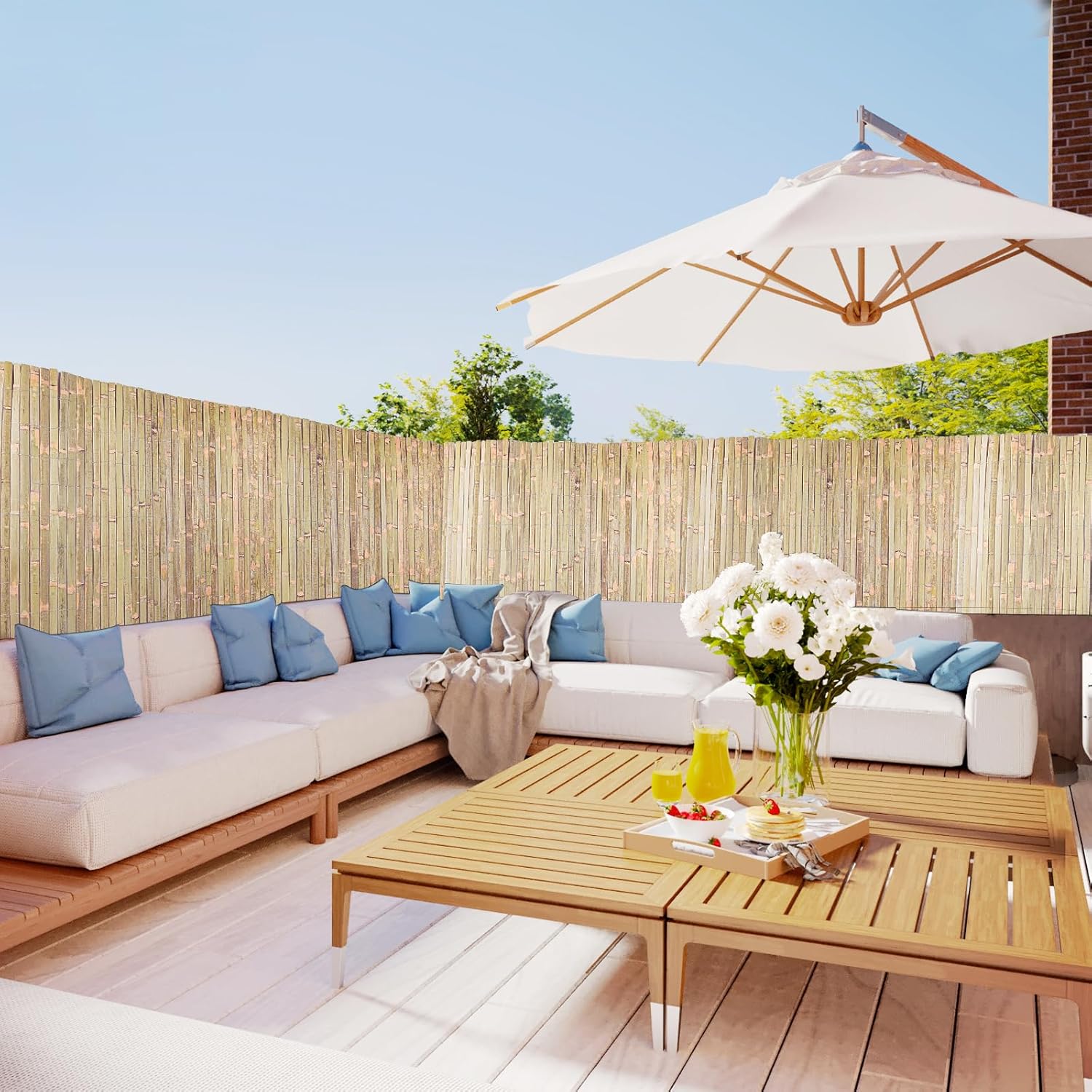 Bamboo Slat Fence 6ft x 13ft, Natural Split Bamboo Fencing, Privacy Screen 6 Feet High Outdoor, Privacy Fence for Garden, Divider, Balcony, Pool-VerdiqueGarden