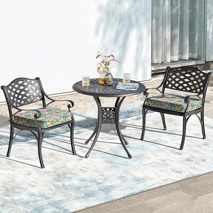 LVTXIII Patio Chair Cushions 22"x22"x3", Water-Repellent Outdoor Seat Cushions for Patio Furniture, Square Chair Pads with Ties for Home Garden Decoration, Set of 2, Damask Red-VerdiqueGarden