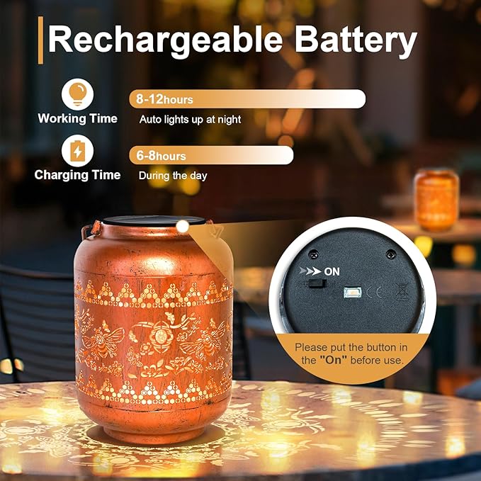 Bee Solar Lanterns Outdoor Hanging Waterproof Bee Garden Decor Christmas Gifts for Women Mom Grandma Metal Solar Lights Decoration Outside for Yard, Patio,Pathway Landscape-VerdiqueGarden