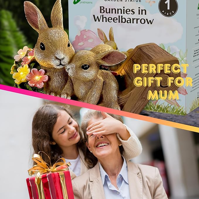 Bunny Solar Garden Statues, Rabbit Decor & Yard Ornaments, Cute Garden Decor for Outside, Gifts for Moms, Solar Figurines Outdoor Statue, Gardening Gifts for Women, Bunnies Ornament - Large-VerdiqueGarden