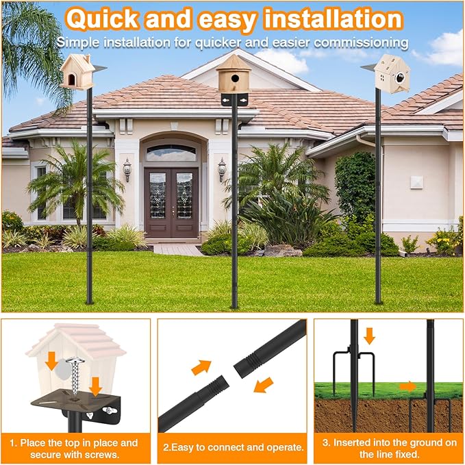 2 Pack 80 Inch Adjustable Bird Feeder Pole,Bird House Pole Suitable for Feeders & Birdhouse,Weather Station,Heavy-Duty Rustproof Design,Enhance Outdoor Decor & Birdwatching Experience-VerdiqueGarden