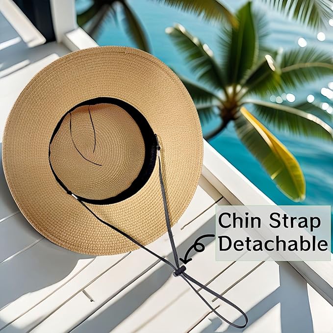 Beach Sun Straw Hats for Women, Summer Sun Protection Foldable Packable Wide Brim Hat-VerdiqueGarden