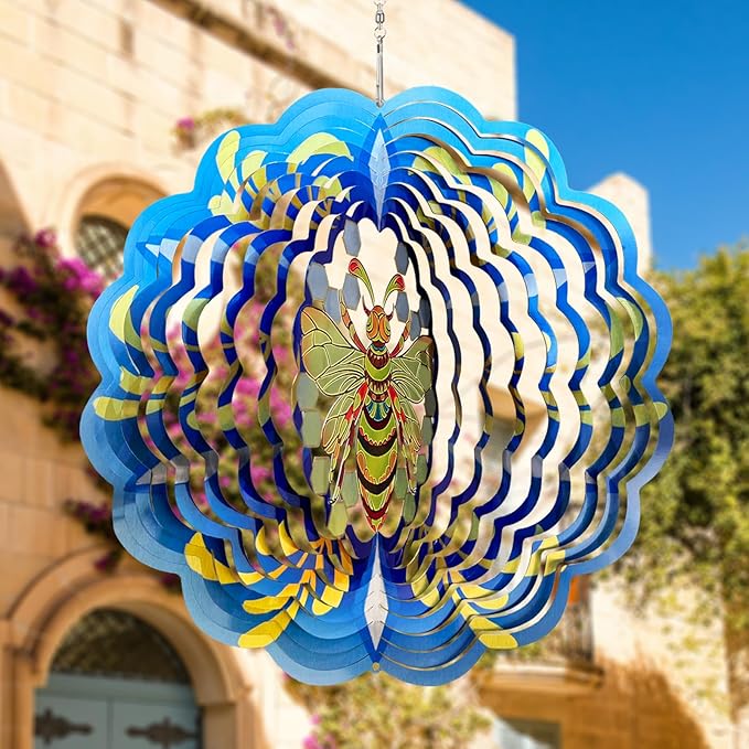 Bee Wind Spinners 3D Hanging Wind Spinner Bee Ornament Gifts for Women Mom Grandma,12inch Metal Spring Wind Kinetic Sculpture for Outdoor&Indoor Decor, Yard Art, Garden Decoration-VerdiqueGarden
