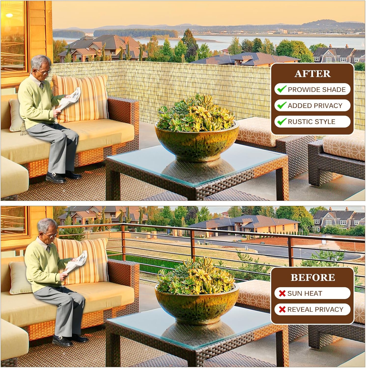 Natural Reed Fencing Rolls: Privacy Bamboo Fence 3/4/5/6ft High Roll Reed Screen, Decorative Bamboo Fencing for Outdoor Balcony Patio Garden Backyard,with Cable Zip Ties(Nature, 4x10ft)-VerdiqueGarden