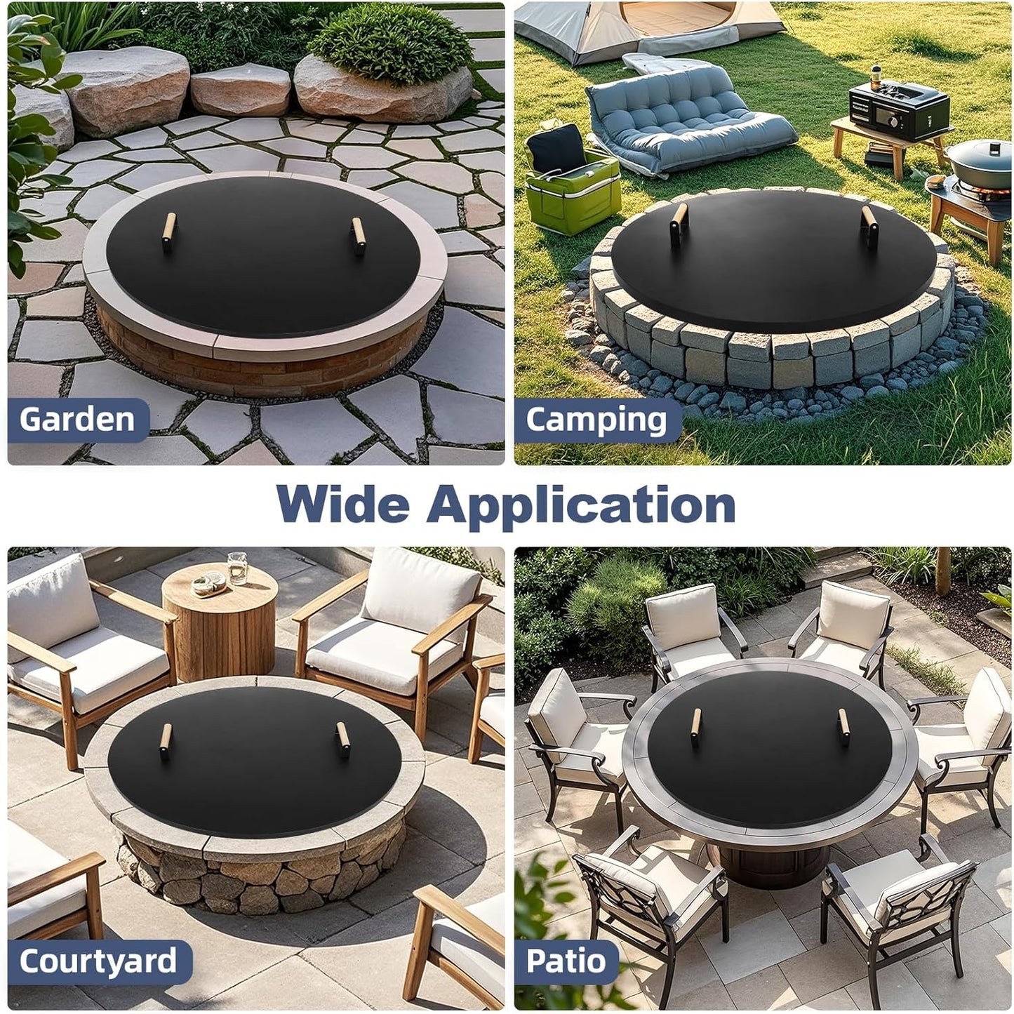1MORE Fire Pit Lid Round 38" - Metal Firepits Cover with Wooden Handles for Patio Firepits,Rust Resistant 1.5mm Fire Pits Metal Lid, Firepits Accessory, Fire Pits Cover Round, All-season Protective-VerdiqueGarden