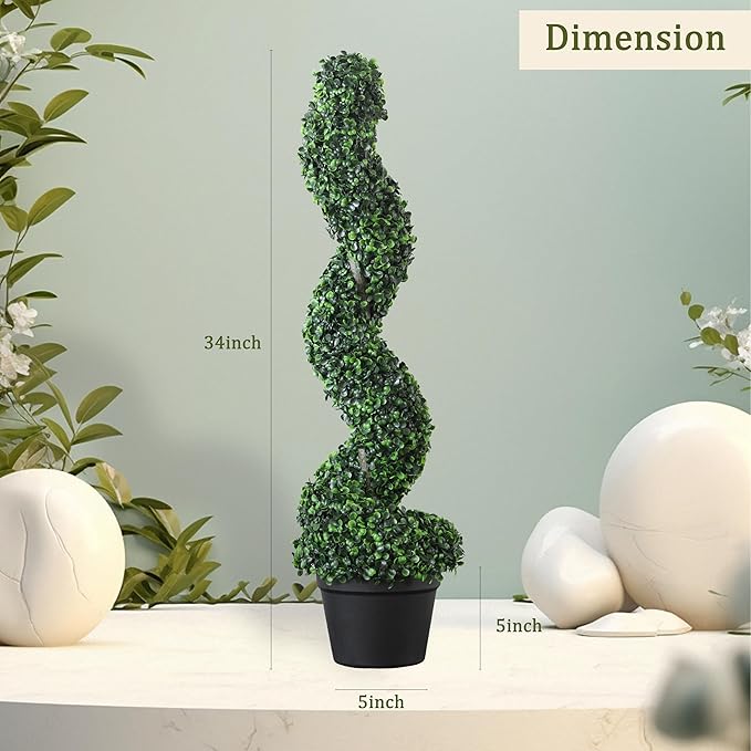 39 inchBoxwood Artificial Cedar Spiral Topiary Trees – Decorative Fake Greenery in Planter Pots for Front Porch, Outdoor Walkway, Entryway Decorating, Set of 2-VerdiqueGarden