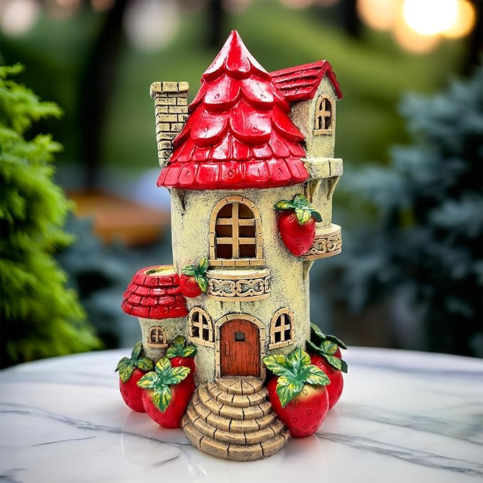 Spring & Summer-Themed Garden Statues – Adorable Outdoor Decor for Lawn, Patio & Porch (Solar Powered Strawberry Fairy Home Garden Statue, 10" Unique Spring Decoration)-VerdiqueGarden