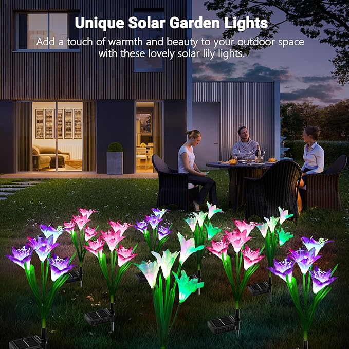 WdtPro Solar Outdoor Lights Garden Decorative 10 Pack, Waterproof Solar Garden Lights with 40 Lily Flowers, Multi-Color Changing Outdoor Solar Lights for Yard Outside Garden Decorations-VerdiqueGarden