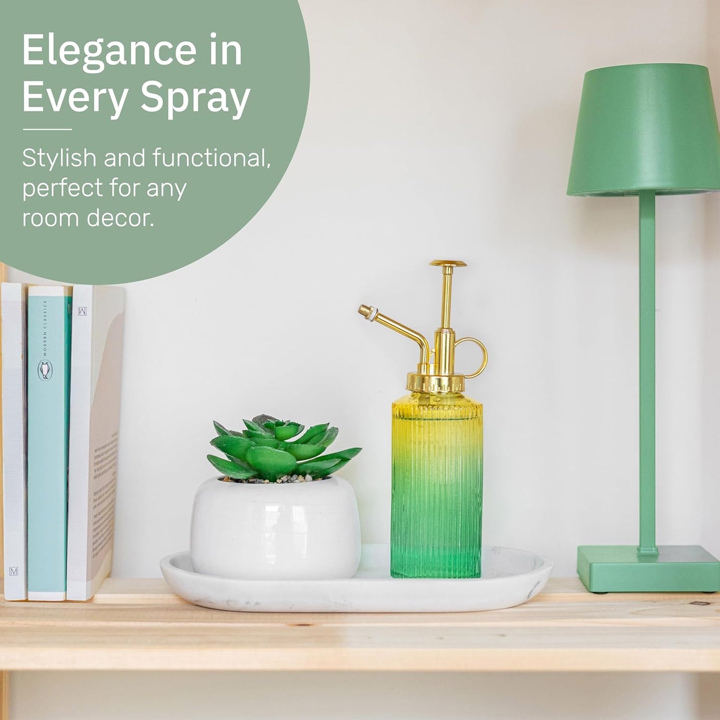 Useful Co. Yellow & Green Glass Plant Mister for inside, Mister for Plants, Plant Sprayer Mister, Decorative Plant Mister Spray Bottle with Adjustable Nozzle for indoor plants (230ml/ 7.8oz)-VerdiqueGarden