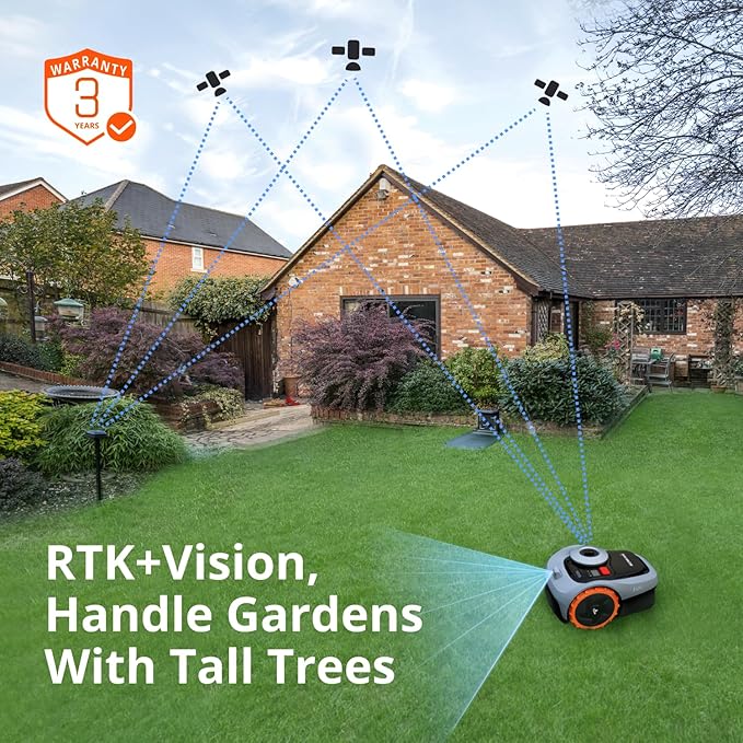 Segway Navimow i105N Robot Lawn Mower Perimeter Wire Free 1/8 Acre RTK+Vision Robotic Lawnmower, AI-Assisted Mapping, Virtual Boundary, APP Control, 58dB(A) Quiet, Multi-Zone Management-VerdiqueGarden