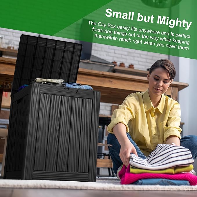 DRATO Deck Boxes, 28 Gallon Outdoor Storage Box for Patio Cushion, Sports Equipment, Garden Tools, Waterproof and UV Resistant, Lockable Black-VerdiqueGarden