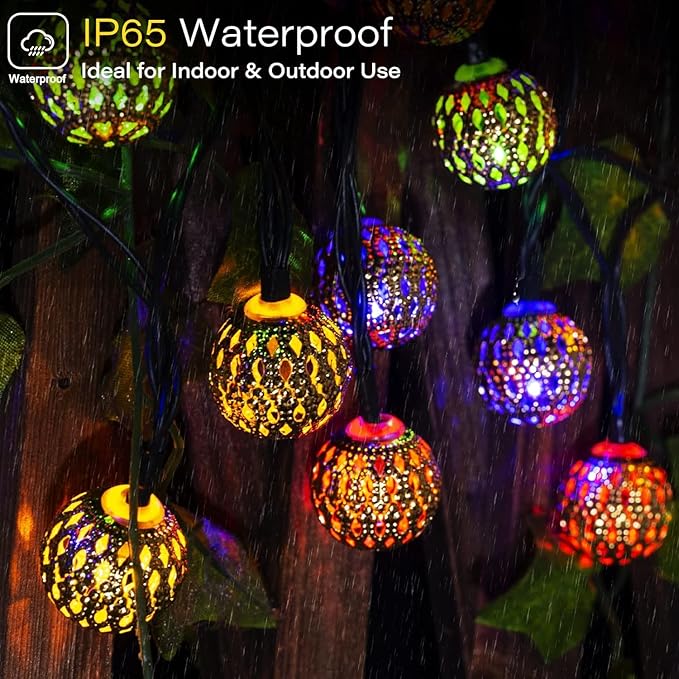 Solar Moroccan String Lights Outdoor 60 LED 36 Ft Globe Fairy Lights with 8 Lighting Modes, Waterproof Solar Powered String Lights for Garden Yard Gazebos Camping Party (Multicolor)-VerdiqueGarden