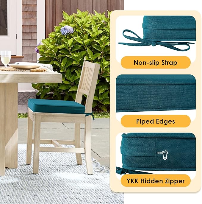 Outdoor Sunbrella Square Corner Seat Cushion, 19"x19"x3", Set of 4, Non Slip Seat Cushion Pads with Removable Cover for Patio Furniture, Garden Yard Lawn, Spectrum Peacock-VerdiqueGarden
