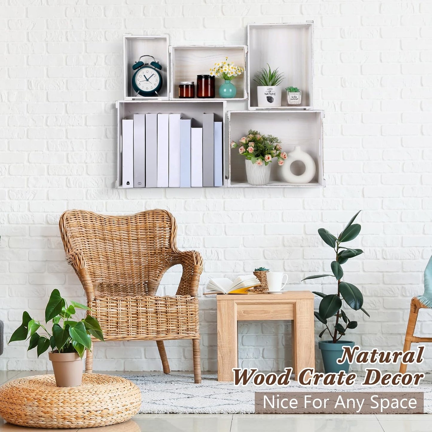 5 Pack Decorative Wood Crates for Display 5 Sizes Rustic Nesting Wooden Crates Vintage Storage Container Boxes with Handles Handmade Decorative Baskets Bin for Farmhouse(Vintage White)-VerdiqueGarden