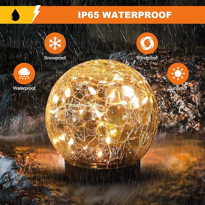 Solar Globe Lights Outdoor Waterproof-Solar Balls-Solar Garden Lights-Solar Orbs for Outside 2 Pack Cracked Glass Ball for Lawn Patio Yard Backyard Decorations-VerdiqueGarden