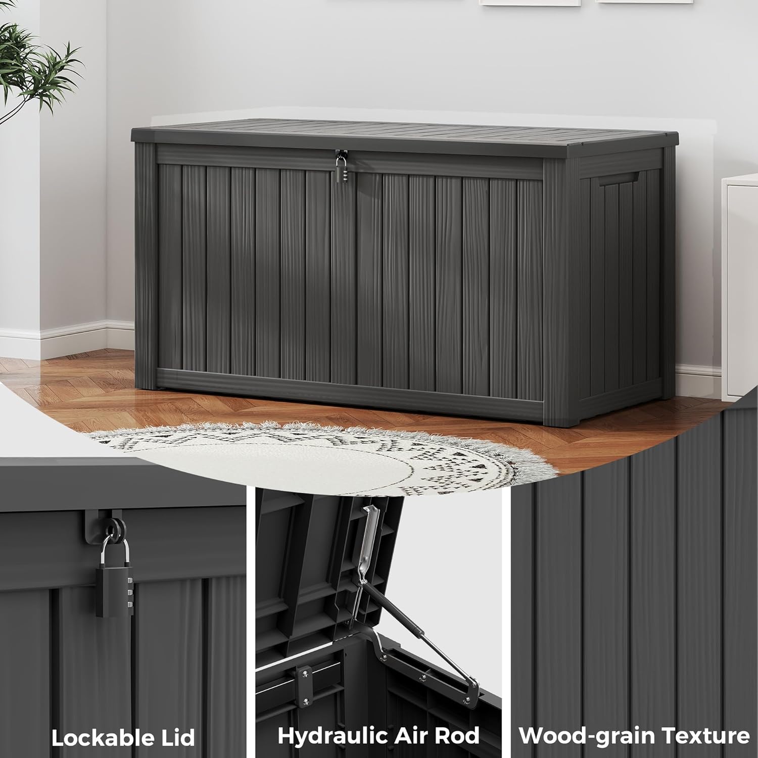 150 Gallon Resin Deck Box, Large Indoor and Outdoor Storage Box, Weatherproof and UV Resistant Outdoor Storage Box with Built-in Steel Beams for Patio, Cushions, Pool Supplies-VerdiqueGarden