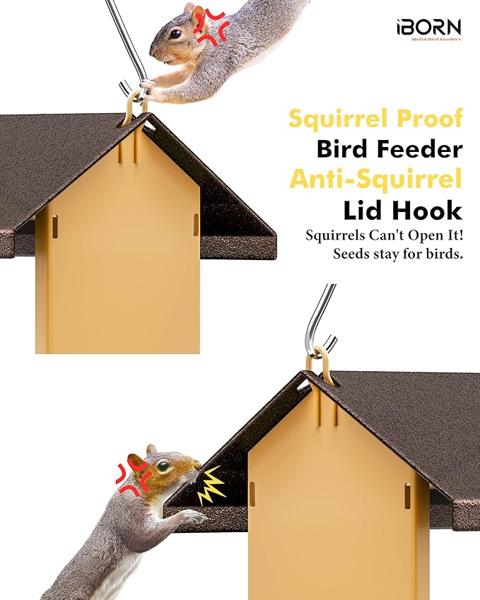 iBorn Bird Feeders for Outdoors,Bird House Feeder with Weatherproof Metal Roof & 8 Drain Holes,Fully Detachable Birdfeeder Design,Easy Clean & Refill,Chew-Proof PC Windows,1.5 Lbs Capacity,Coffee Roof-VerdiqueGarden