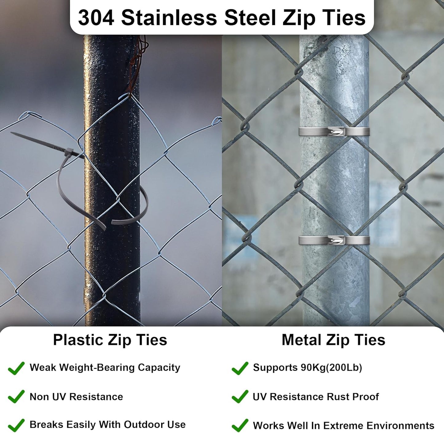 Stainless Steel Zip Ties 11.8 inch 500pcs, 304Stainless Steel Metal Zip Ties Multi-Purpose Heavy Duty Self-Locking Cable Ties for Machinery, Fence, Vehicles, Farms, Cables, Pipesas Well-VerdiqueGarden