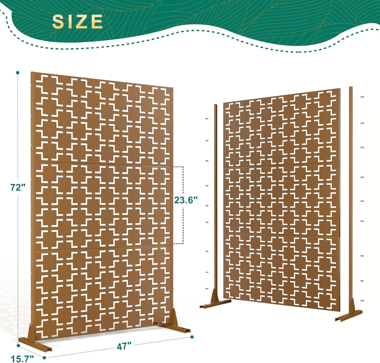 72" H47" W Metal Outdoor Privacy Screen - Freestanding, Decorative Fence (3 Panels)-VerdiqueGarden
