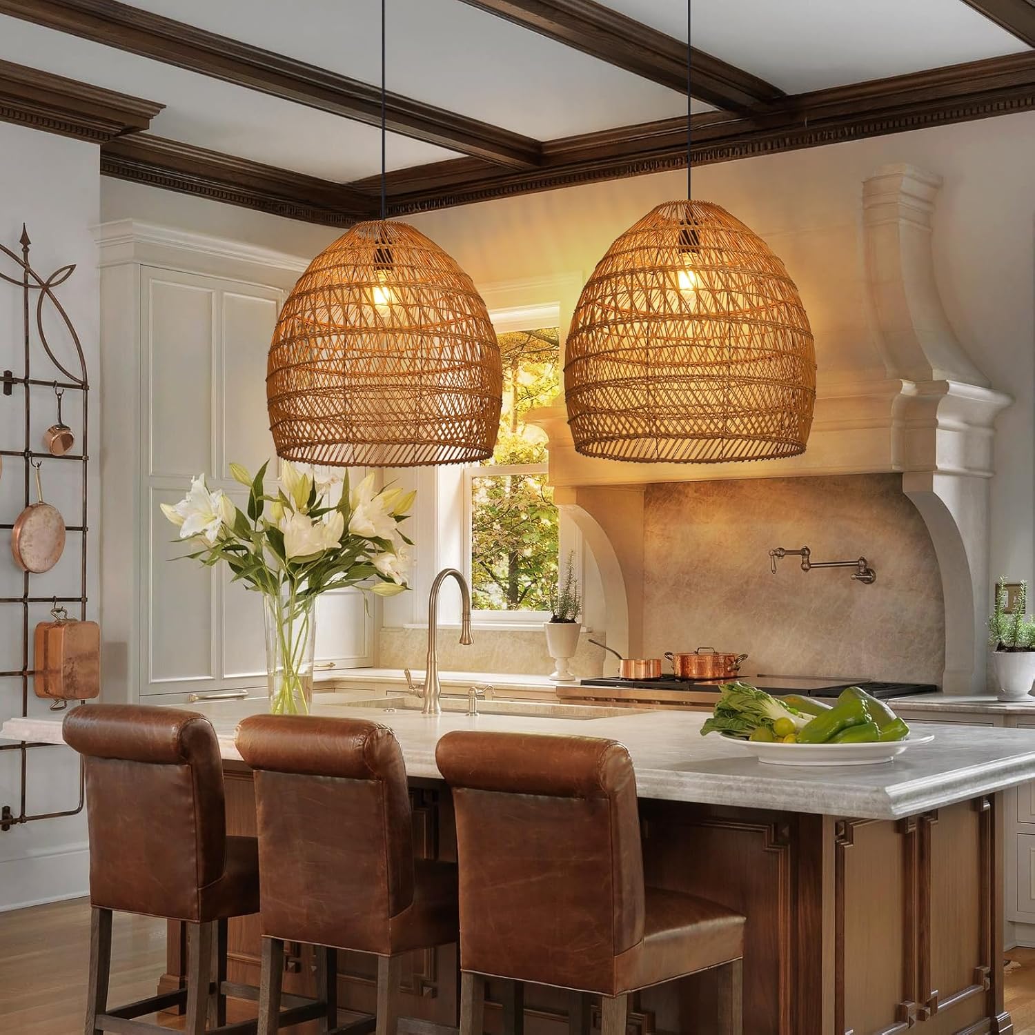 Arturesthome Boho Chandelier Rattan Pendant Light,19.6” Large Wicker Pendant Light Fixtures,Basket Hand Woven Hanging Lamp for Dining Room Living Room Kitchen Foyer-VerdiqueGarden