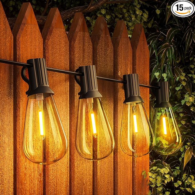 Gpatio 30ft Waterproof Patio Lights With 16 Dimmable Hanging Lights Globe ST38 Bulbs, 2700k Shatterproof Connectable For Backyard Gazebo Porch Garden Commercial Outside Decor-VerdiqueGarden