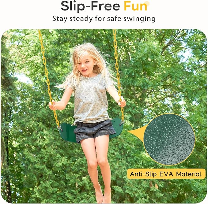 Decorlife 2 Pack Outdoor Swings Seats with 66" Rust-Resistant Heavy Duty Chain, Playground Swing Set Accessories Replacement Anti-Slip Seats, Backyard Swing Support 330lb for Kids or Adults (Green)-VerdiqueGarden