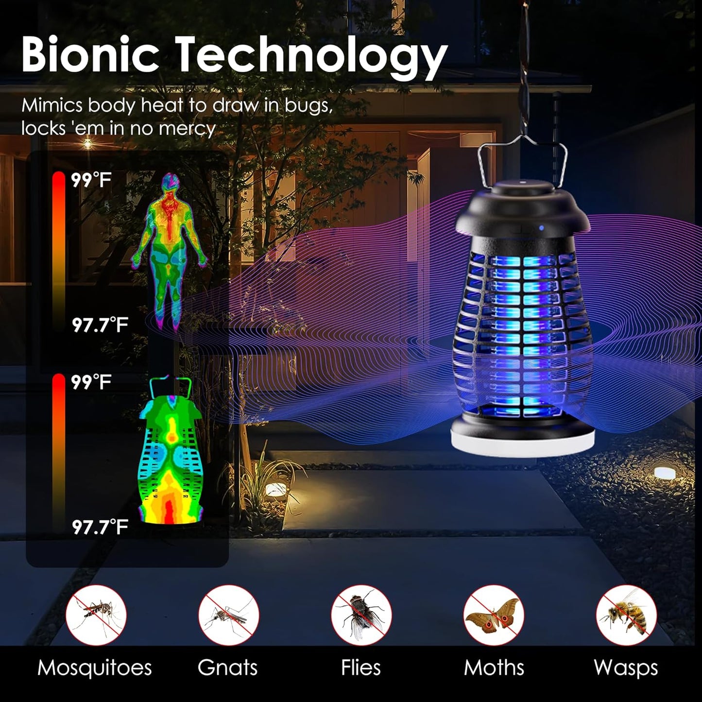 Bug Zapper Outdoor & Indoor, Mosquito Repellent Outdoor Patio, Portable & Rechargeable Fly Trap, IP67 Waterproof, Mosquito Repellent for Patio,Lawn & Garden, Camping, Kitchen, Home-VerdiqueGarden