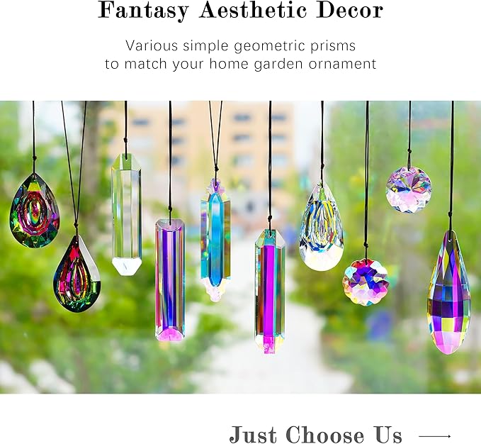 HDCRYSTALGIFTS 3 Pack 5" Large Crystal Sun Catcher Prisms for Windows, AB Colored Suncatcher Crystals Window Indoor Hanging Rainbow Maker Prisms for Home Garden Decor-VerdiqueGarden