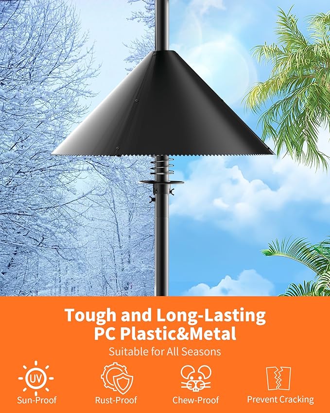 Squirrel Baffle for Bird Feeder Pole - Polycarbonate Bird Feeder Baffle with Stainless Steel Spring for Better Protection, 19 Inch Squirrel Guard for Outside Pole Mount, Metal Buckle-VerdiqueGarden