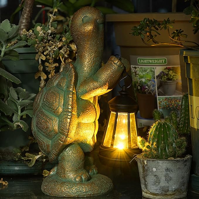 Turtle Solar Powered Outdoor Garden Statue, Resin Turtle Statue with Solar Light Lantern, Decorative Lawn, Yard Outdoor Turtle Decoration. Unique Home Decoration, Gifts for Women-VerdiqueGarden