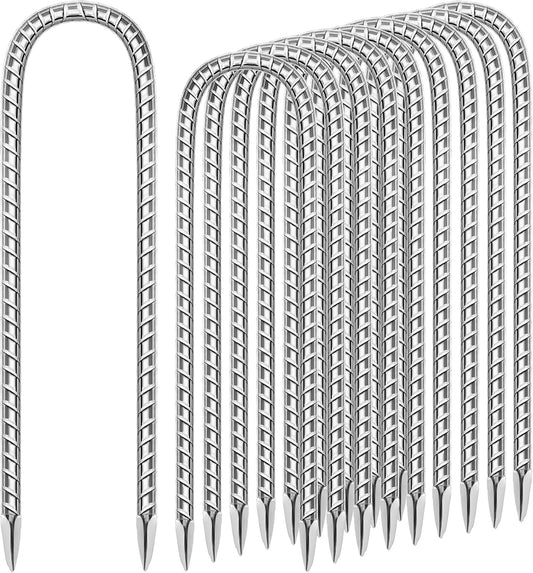 11 Pack Ground Garden Rebar Stakes Rebar 12 Inch Anti-Rust Galvanized Steel U Shape Hook Heavy Duty Ground Anchors for Tents, Position Kits,Fences, and Trampolines Landscape Fabric-VerdiqueGarden