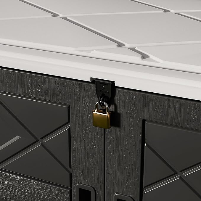 HOMSPARK Storage Shed Weather Resistance, Multi-Purpose Outdoor Storage Cabinet for Backyards and Patios, Horizontal Storage Shed for Lawnmower, Patio Accessories (Black & White, X Large - 48 cu.ft)-VerdiqueGarden