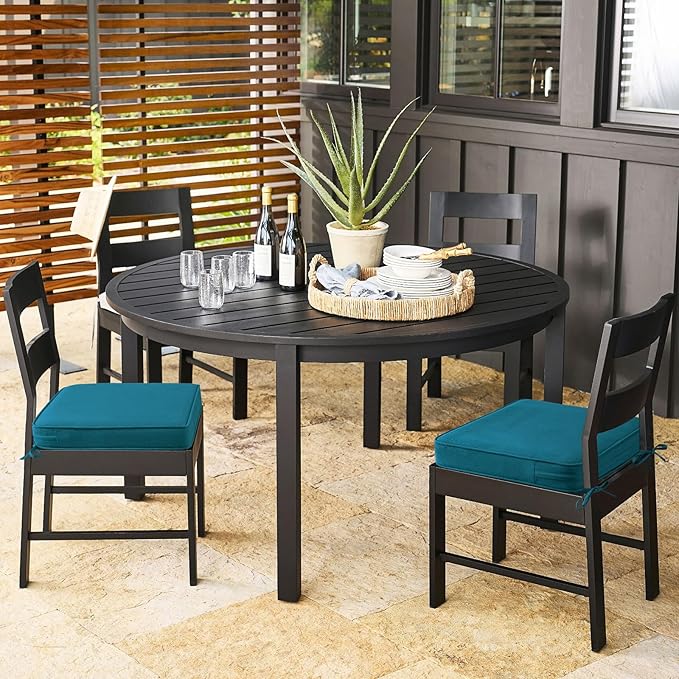 Outdoor Sunbrella Square Corner Seat Cushion, 19"x19"x3", Set of 4, Non Slip Seat Cushion Pads with Removable Cover for Patio Furniture, Garden Yard Lawn, Spectrum Peacock-VerdiqueGarden