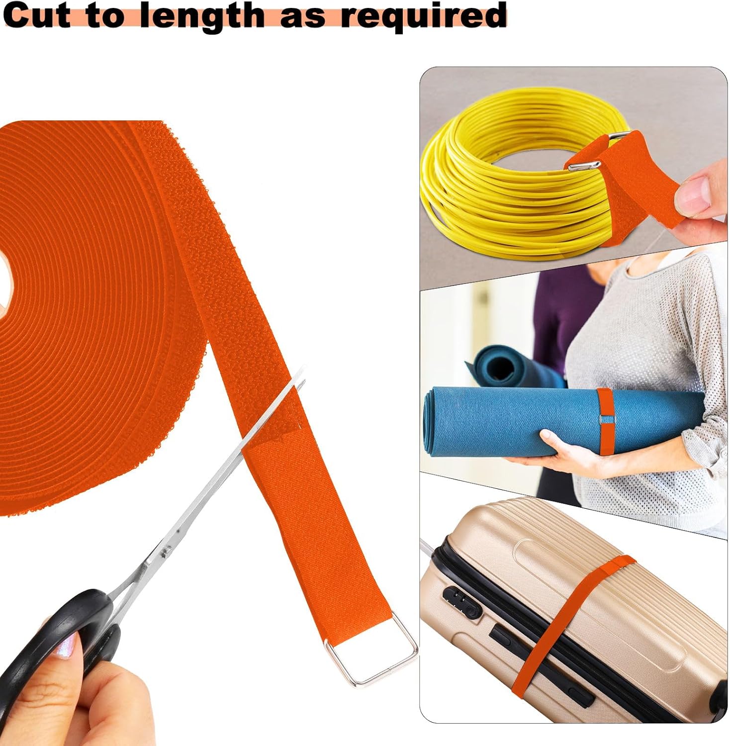 1"x16ft Hook and Loop Straps with 25 Metal Buckles, Adjustable Fastening Cable Straps, Cut-to-Length Cinch Strap, Reusable Nylon Securing Cord Ties for Organizer or Storage, 1 inch Wide,Orange-VerdiqueGarden