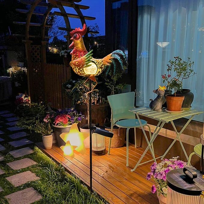 Tryme Rooster Solar Lights Outdoor Decorative Garden Statue Gifts for Chicken Lovers Women Mother Metal Yard Art for Lawn-VerdiqueGarden