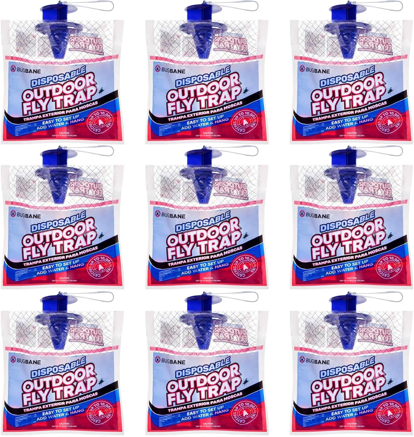 Fly Traps Outdoor Fly Trap for Patio. 9 Non-Toxic Pre-Baited Flies Bags Outdoor Disposable. Hanging Bug Catchers for All Filth Flies Killer for Outside Bug Control in Yard Horse Ranch Trash Can-VerdiqueGarden