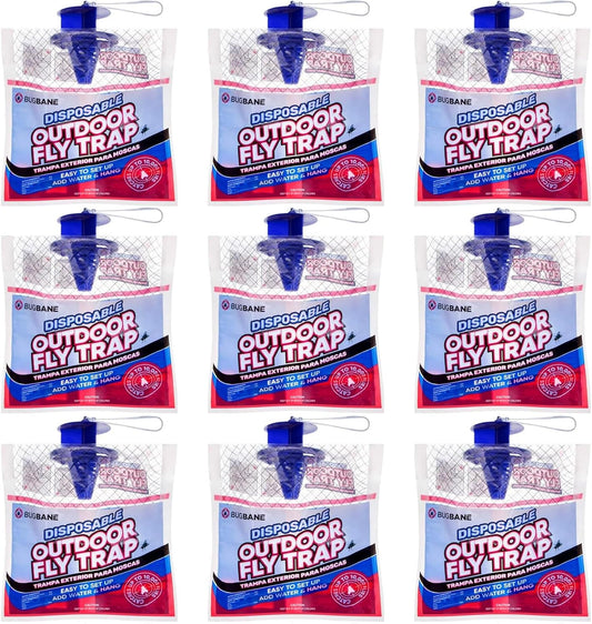 Fly Traps Outdoor Fly Trap for Patio. 9 Non-Toxic Pre-Baited Flies Bags Outdoor Disposable. Hanging Bug Catchers for All Filth Flies Killer for Outside Bug Control in Yard Horse Ranch Trash Can-VerdiqueGarden