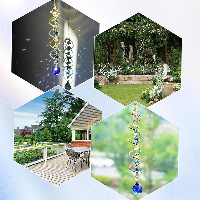 H&D HYALINE & DORA Gazing Ball Spiral Tail Crystal Suncatcher, Rainbow Maker Crystal Beads Decor Sun Catcher Hang with Hook for Window Indoor Outdoor-VerdiqueGarden