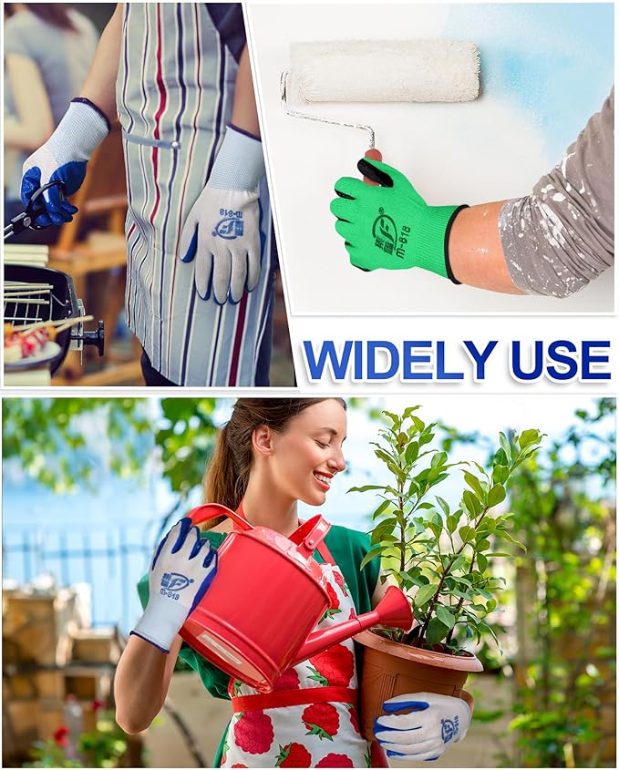 Nuogo 48 Pairs Gardening Gloves for Men Women Rubber Coated Safety Work Gloves Bulk for Gardening Construction Work-VerdiqueGarden
