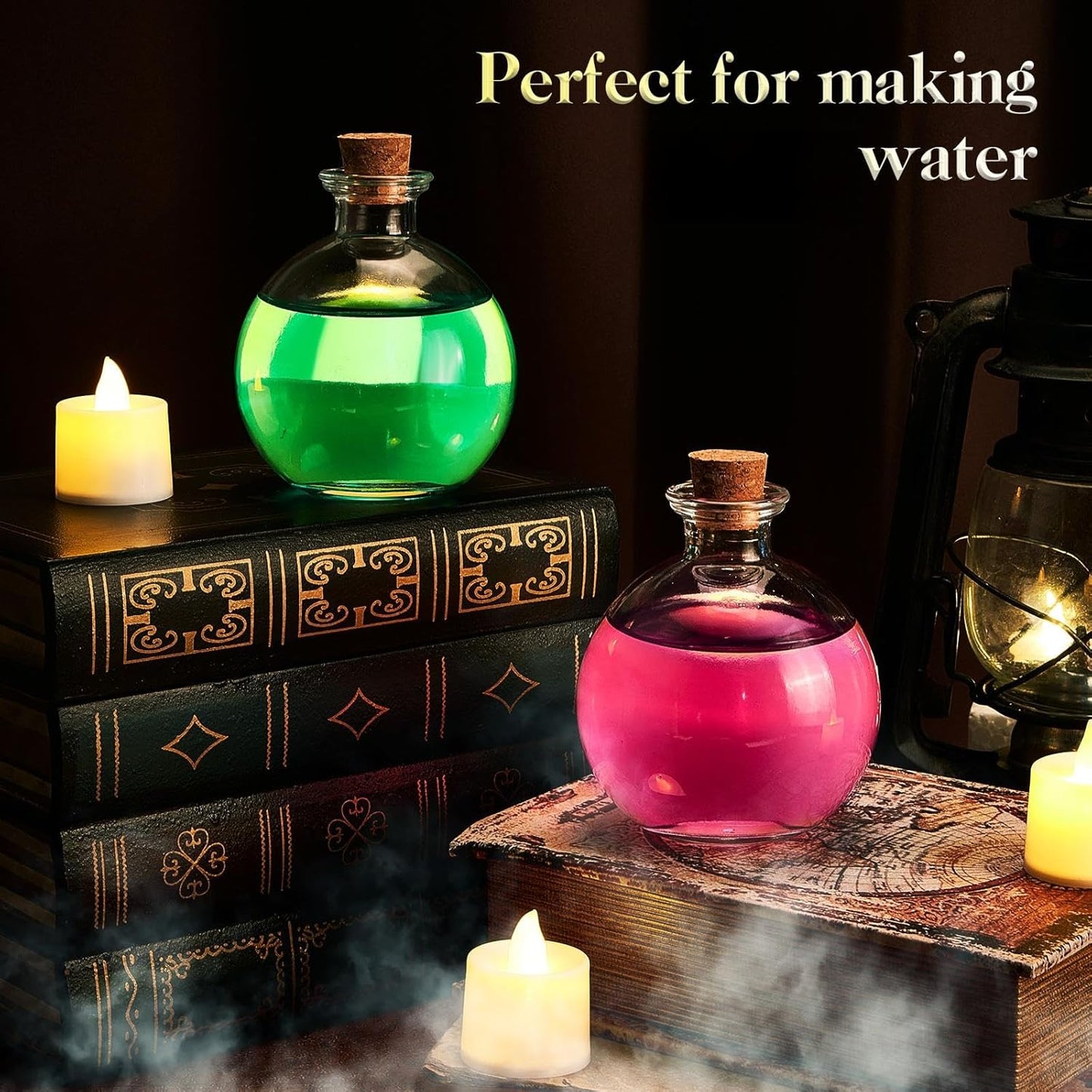 Tessco for you 12 Pcs Potion Bottles Round Glass Clear Potion Jars 8.5 oz Spherical Decorative Witch Bottles Wizard Stuff for Liquor Halloween Decoration DIY Art Crafts Gift (Classic)-VerdiqueGarden