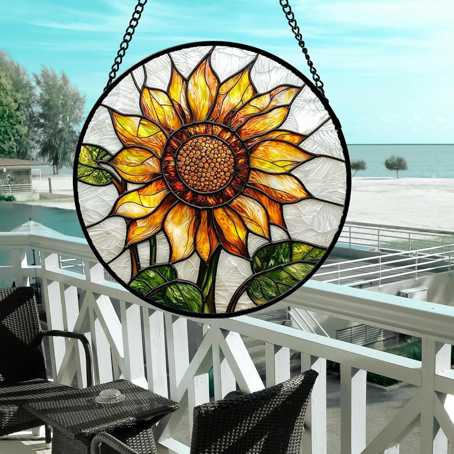 Stained Glass Window Hanging - Sunflower Flower Suncatcher Ready to Hang Window Doors Home Decoration and Christmas, Mother's Day Birthday Gifts for Women, Men, and Mom 14.9x14.9 in-VerdiqueGarden