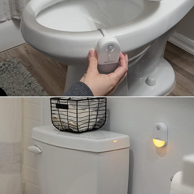 Amazon Basics Color Changing LED Toilet Bowl Motion Sensor Light, Battery Operated, 2 Pack, White-VerdiqueGarden
