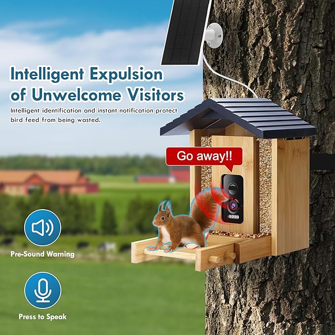 Bird Feeder, 5MP Solar-Powered Smart Bird Feeder with Camera, AI Identifies Birds 10000+, 2.4GHz, Color Night Vision, Instant Notification, Easy to Use, 1.5L Birds Feeders for Outdoor, Yard-VerdiqueGarden