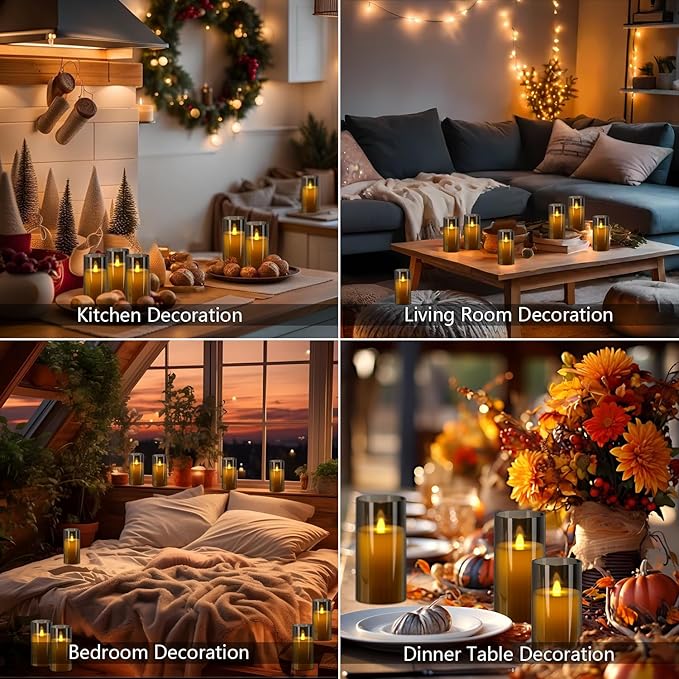 Metaku Flickering Flameless Candles Battery Operated 3D Moving Wick LED Candles with Remote, Set of 2 Grey Acrylic Electric Candles for Christmas Halloween Valentines Wedding Home Decor,D 3"×H 6"-VerdiqueGarden