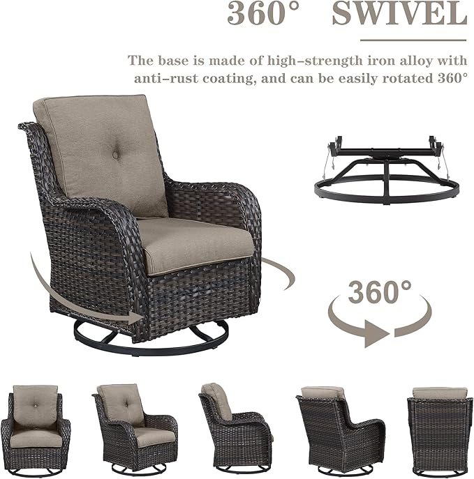 Outdoor Swivel Rcoker Patio Chairs - Outdoor Swivel Patio Chairs Set of 2 Wicker Chair Patio Furniture Sets with Covered Cushion for Porch Deck Balcony Garden, Gray-VerdiqueGarden