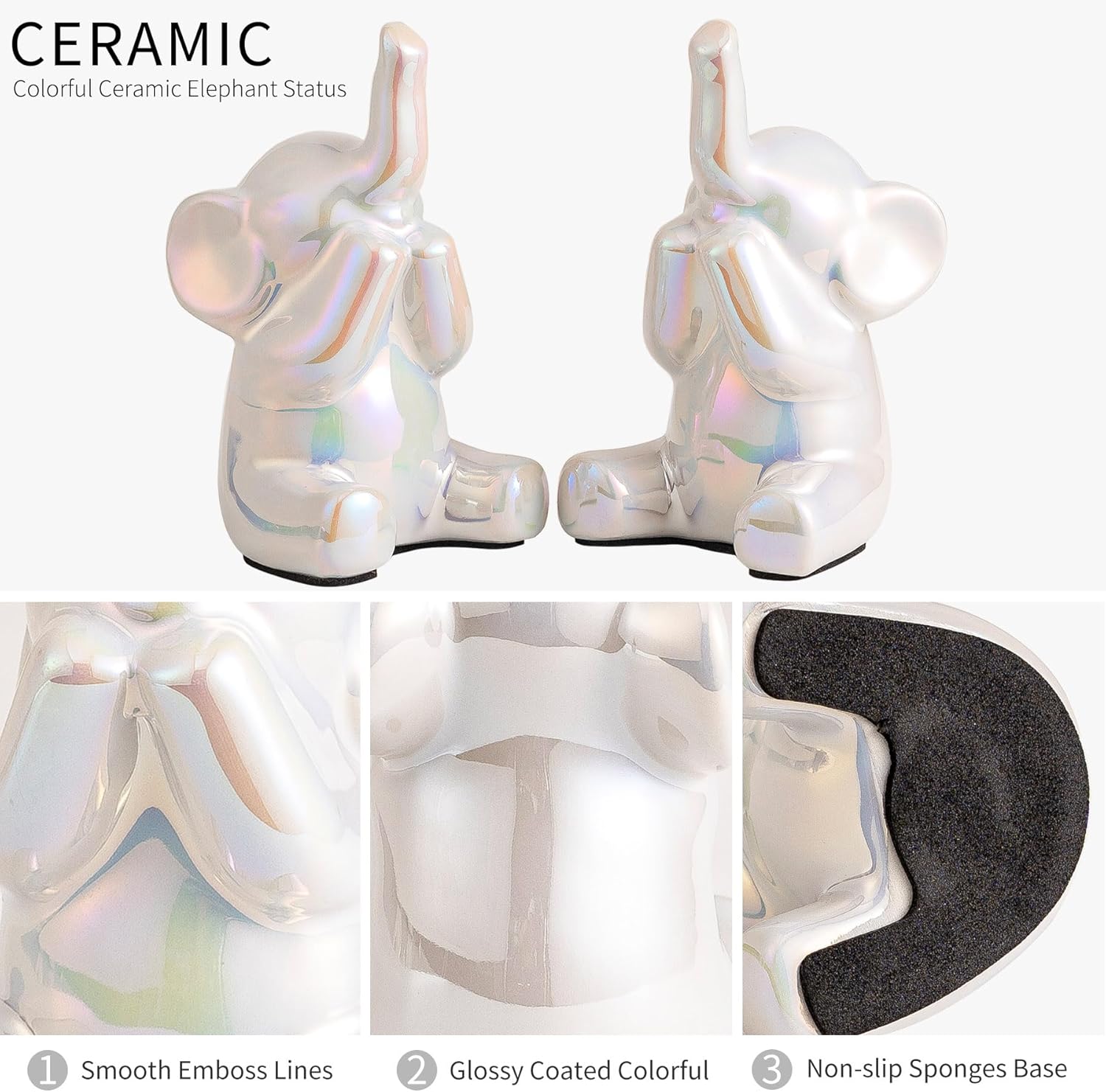 Colorful White Loving Pair of Small Elephant Statues Silver Home Decor Modern Boho Style Figurine Decorative Ornaments for Living Room, Bedroom, Office Desktop, Cabinets, Shelf-VerdiqueGarden