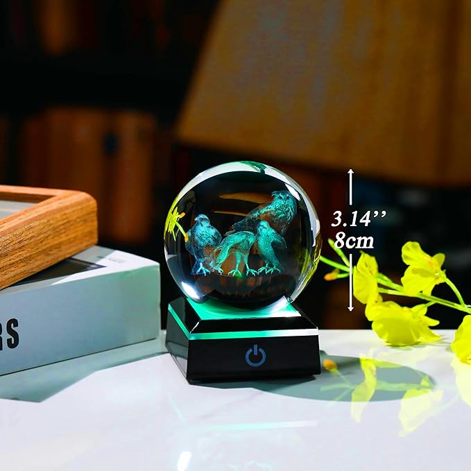 Qianwei OWL Eagle Gifts for Women 3D Crystal Ball 3.14'' - Laser OWL Eagle Decor Glass Animals OWL Eagle Gifts Figurines Statue Stuff for Room Decorations OWL Eagle Night Light-VerdiqueGarden