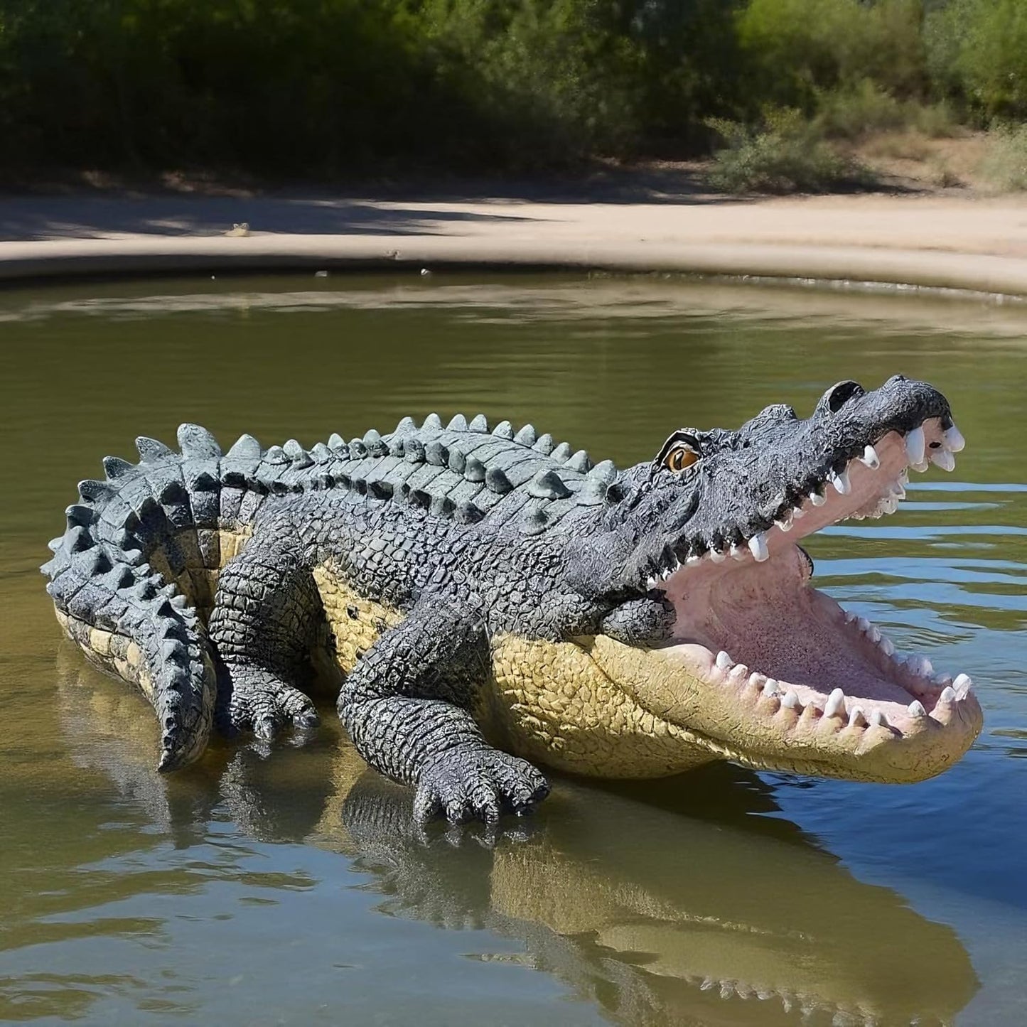 13 Inch Real Crocodile Statue - Garden Animal Sculptures & Statues, Alligator Decor for Lawn, Patio, Crocodile Coastal Beach Decor Perfect for Home Garden, Patio, Backyard-VerdiqueGarden